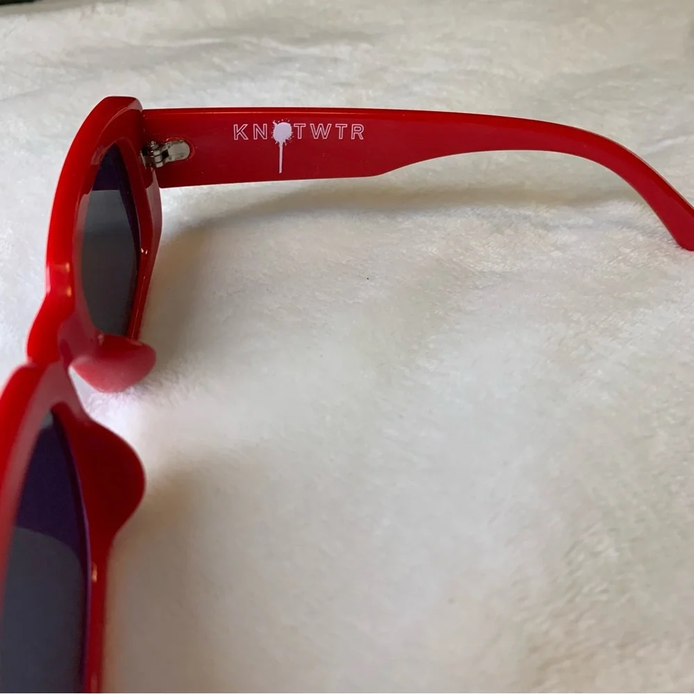 Red Sunglasses with White Script Detail — Knotwtr
